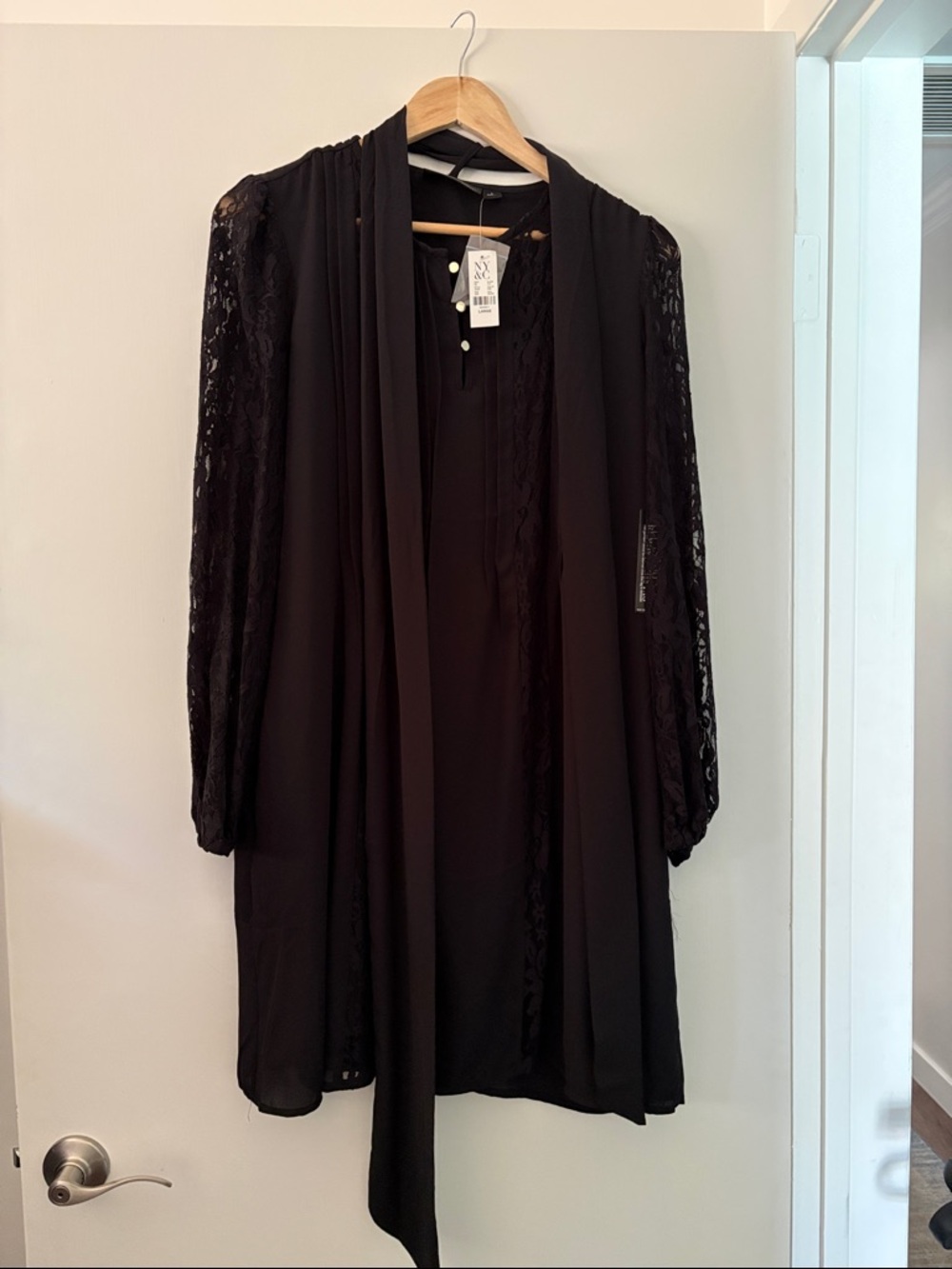 New York & Company Black Backless Lace Sleeve Dress